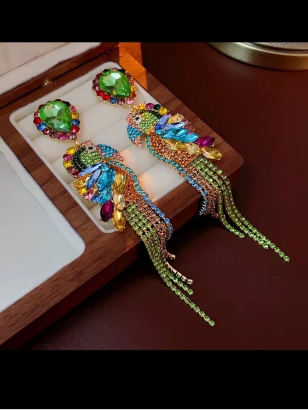Parrot Rhinestone Statement Earrings Multi-color - Picture 9 of 13